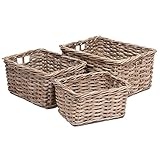 長方形ウィッカーストレージバスケットwith Integralハンドル Set of 3 Rectangular Basket Integral Handles グレイ WW-019SET