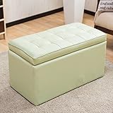 【安心して座れる強度構造スツール★たくさん収納！もちもちクッション座面】 2人掛け用 (完成品) ズレないフタ一体型 リラックス足乗せ椅子 収納ボックスチェア オットマン 傷防止フェルト付き グリーン色