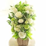 [KY159-1]供花アレンジメント　G&W Basket（グリーン・白系）＜　自宅のお供え花　仏壇花　枕花に　＞