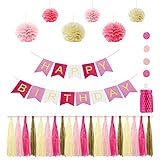 Fantastic Babyピンク、ピンククリームPastelsテーマHappy誕生日バナーベビー誕生日、ベビーシャワーパーティーの装飾キット。タッセルガーランドペーパーハニカムボトルガーランドとティ