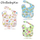 OHBABYKAスタイ よだれかけ スーパービブ お食事エプロン 防水 袖なし 保育園 お食事用防水ビブ 女の子 男の子 ベビーロンパース3点セット (SZY030611)