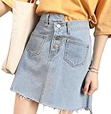 Gergeousレディース デニム スカート ハイウエスト 切りっぱなし ストリート スカート ショート丈 Aライン スカート(Tライトブルー)