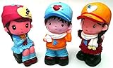 おもちゃ3 。Piggy Bankデザイン" Boy and Two Girl、」ゴム優れた。