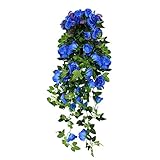 HooMall 観葉植物 シルク造花、人工 ローズ 藤等、壁掛け インテリア アンティーク 雑貨 パーティー 結婚式 装飾 DIY 人工 装飾 (ブルー)