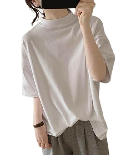 Amazon.co.jp: ハイネック 5分袖 レディース コットン トップス