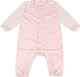 (ポッケポッシュ)Pokke Poche 日本製 ベビー60-90cm ナチュラル長袖カバーオール【2016-0010】 80cm ピンクボーダー