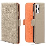 MAGICASE for iPhone12ケース手帳型 いphone12 ケース 手帳型 おしゃれ iPhone12Pro ケース 手帳型 かわいい スマホケースiphone12 シンプル アイフォン12/12PRO カバー 手帳型 マグネット式 衝撃吸収 全面保護 軽量 高級PUレザー カード収納 スタンド機能 防塵 擦り傷防止 女性 人気 6.1インチ（グレー メ オレンジ）