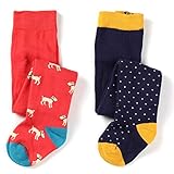 キッズ　女の子　綿　ファッション　タイツ　可愛い　動物柄　スポット柄 花柄　2足セット (スポット柄と犬柄, 6-12月前後)
