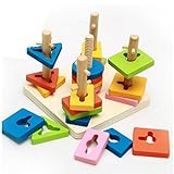 夢の空【つみき・木製玩具】幾何学形の型はめと釣りゲーム 立体 図形 形合わせ 積木パズル 図形 知育玩具スタッキングボード ブライトカラー