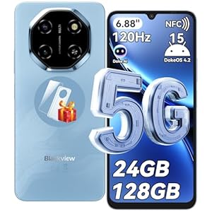Blackview Shark6 SIMフリー スマホ 5G対応 24GB+128GB AI搭載 Android 15 6.88インチ ブルー