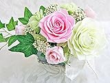 淡いペールトーン ピンクとミントカラー バラ アレンジ プリザーブドフラワー