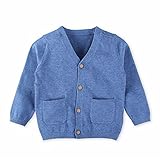ベビー服 カーディガン　ニットセーター　コート 子供服 新生児　春　秋 100％コツトン　長袖　女の子　男の子　赤ちゃん 無地　木のボタン　ブルー36M