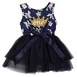 Ochine ワンピース 女の子 チュチュスカート 花柄 クラウンプリント ベービー ガールズ ドレス タンクトップ ゆったり 子供の日 お出かけ 入園式 文化祭 七三五 ネイビー色