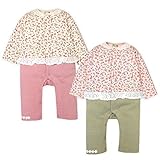 (アイボリー/70cm)ベビー服 女の子 カバーオール 長袖 UZULAND 重ね着風 裏起毛 小花柄 レース ワッペン 前開き スナップボタン 女児 ベビー