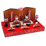 開花猫雛5人揃い ちりめん 雛人形 ひな人形 ミニつるし飾り特典付オリジナル雛人形 雛 ミニ コンパクト 雛飾り 初節句 雛まつり 龍虎堂 リュウコドウ