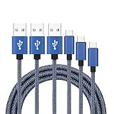 USB Type C ケーブル【3本セット 0.25m+1m+2m】タイプc 充電ケーブル 急速充電 デニム生地 超耐久 USB A to USB C ケーブル データ転送 iPhone 16 Pro Max iPhone 15 Plus Galaxy Xperia AQUOS Pixel Arrows Huawei 等の各種Type C機器対応 (ブルー)