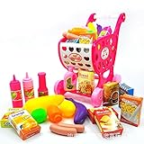 Liebeye トロリー 子供ミニシミュレーションスーパーマーケットスーツフルーツ野菜スパイスボトルスナックプレイハウスおもちゃクリスマスギフト ピンクピンク