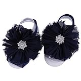 FEITONG 2016 1Pair Infant Pearl Chiffon Barefoot Toddler Foot Flower Beach Sandals (Navy) by FEITONG