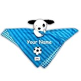 Kids Preferred Personalized LittleスポーツスターブルーとホワイトPuppy Dog WithサッカーボールSnuggler Baby Blanket with名前刺繍