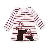 ベビー　子供服　綿　長袖　ワンピース　こども　女の子　ドレス　トナカイ　 縞模様　クリスマス風　超柔らかい　可愛い　キッズ　ドレス　通園　発表会　旅行　記念日　プレゼント (100)