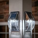 Set of 2 Iced Solar Textured Glass Sconce Outdoor Wall Lights with 3 Bright White LEDs, Rechargeable