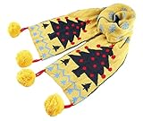 C-Princess キッズ ベビー ニット マフラー ネックウォーマー 子ども ストール 秋冬 かわいい クリスマスツリー柄 ポンポン 防寒 あったかい イエロー