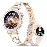 スマートウォッチ レディース【2025最新進化】丸型 軽量 小さめ 1.19インチ AMOLED iPhone アンドロイド対応 Bluetooth5.3通話機能 着信通知 LINEアプリ通知 21種類運動モード GPS運動記録 200+文字盤自由設定 IP68防水 女性に向け おしゃれ Smart Watch 天気予報 音楽/カメラ制御 2種ベルト付き 日本語説明書付き(シャンパンゴールド)