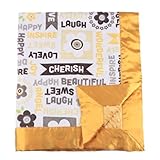 My Blankee Word Play Sunshine Minky Velour with Minky Dot Velour Mango and Mango Flat Satin Border B