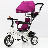 3輪ベビーカー 多機能 子供 折り畳み式ペダル 自転車 紫外線を防ぐ 座席が回転 半歳から5歳対応 (紫)
