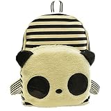 Coofit? Korean Canvas Black and White Stripe Panda Plush Backpack with Sequins Ears [並行輸入品]