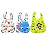 YUANSHOP1 折りたたみ式 ベビー用 スタイ スーパービブ 防水よだれかけ おもしろい 赤ちゃん お食事用防水ビブ エプロン 長い EVA ベビー用品 3枚セット (モンキー+象+バス)