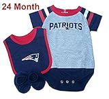 新しいEngland Patriots幼児サイズ24 Months 3 Piece Creeper Setチームロゴ印刷ボディスーツ – Onesie /よだれかけ/ブーティ
