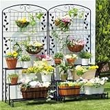 フェンス付きフラワースタンド/間仕切り/目隠し 【3段/2個セット】 スチール製 幅80cm 〔ガーデニング用品〕 ds-1669451
