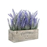 velener Fake FlockedラベンダーSprigs in WoodenグレーPots forホームデコレーション(パープル)