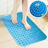 滑り止め バスマット 転倒防止 介護 子供 浴槽用 吸盤付き 防カビ 無臭 無毒 無害 (約46㎝×78㎝, ブルー)