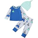 Tovadoo 子供服 ベビー服 男の子 トップス+ズボン+ハット パジャマ 秋冬 長袖 テント柄 青 キュート 保育園 プレゼント