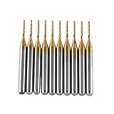 10ピースチタンコートタングステン超硬エンドミル彫刻ビットフライスカッター3.175ミリメートルx 1ミリメートル切削工具彫刻ドリルビット