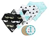 Baby Bandana Drool Bib Kit by Tiny Stars - Boy Absorbent Cotton/Fleece Snap-On Bibs with 12 Baby Mon