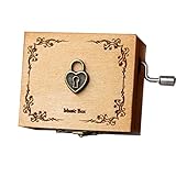 クラシックスタイルのオルゴールミニハンドクランクオルゴールの高さ約1.3インチ（ハートロック）