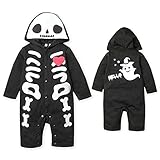 (ブラック/70cm)ベビー服 男の子 女の子 カバーオール 着ぐるみ 長袖 裏シャギー ストレッチ ガイコツ ハロウィン ほねほねプリント 男児 女児 ベビー