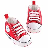 赤ん坊のような柔らかい底のキャンバスの幼児の靴 (13cm:12-18月, レッド)