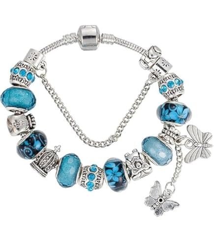 青系ビーズブレスレット 18 cm Amazon.co.jp: パンドラ ブレスレット 円周18CM 合金 青い