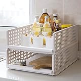 APSOONSELL キッチンラック スリム 積重ね収納 簡単組立スタックバスケット スパイスラック 調味料 収納 省スペー デスク上置棚 収納ケース 幅33×奥行42.5×高さ18cm