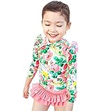 GJ ガールズ 水着 子供 女の子 セパレート花柄水着 3点セット海水浴 スイミング ベビー フリル 帽子付き (L, ピンク)