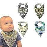 Baby Bandana Drool Bibs Set of 4 for Boys, Super Soft, Absorbent, Adjustable Snaps, Made of Organic 