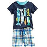 Hooyi男の子の子供のナイトウェアコットンショートスリーブの海の魚のパジャマセット (青, 4)