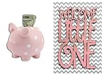 ピンクPolka Dot Piggy Bank and " Welcome Little One "カード