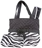 Black Chevron Quilted Diaper Bag with Changing Pad and Accessory Case - 3 Pieces by NGIL