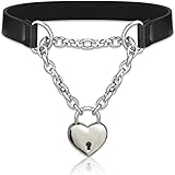 Alona Magic Goth Choker Necklaces for Women, Black Choker and Heart Padlock Day Collar with Key, Black PU Leather Choker Coll