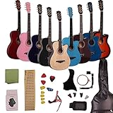アコースティックギター 初心者入門18点セット 38インチ 学生用 大人用 ギター 初級 セット子供練習用 誕生日プレゼント クリスマスプレゼント 入門者用セットチューナー＆収納バッグ＆ギタースタンド＆カポタスト＆ピック＆ハモニカなど付き